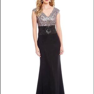 Tadashi Shoji Cap Sleeve Two Tone Sequin Lace Gown